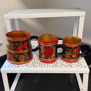 Khokhloma Traditional Hand-Painted Mugs Set-3